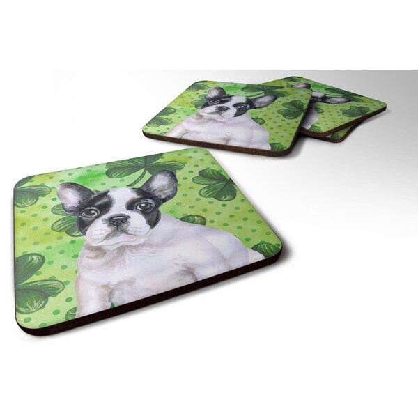 Carolines Treasures French Bulldog Black White St.Patricks Foam Coaster, 3.5 x 3.5 in., 4PK - BB9884FC