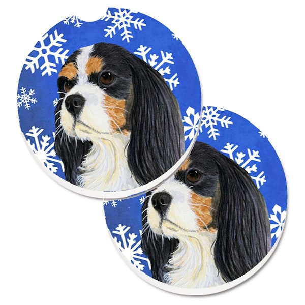 Carolines Treasures Cavalier Spaniel Winter Snowflakes Holiday Cup Holder Car Coaster, 2PK - LH9279CARC