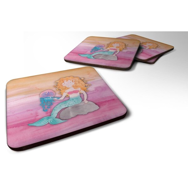 Carolines Treasures Blonde Mermaid Watercolor Foam Coasters - Set of 4 - BB7423FC