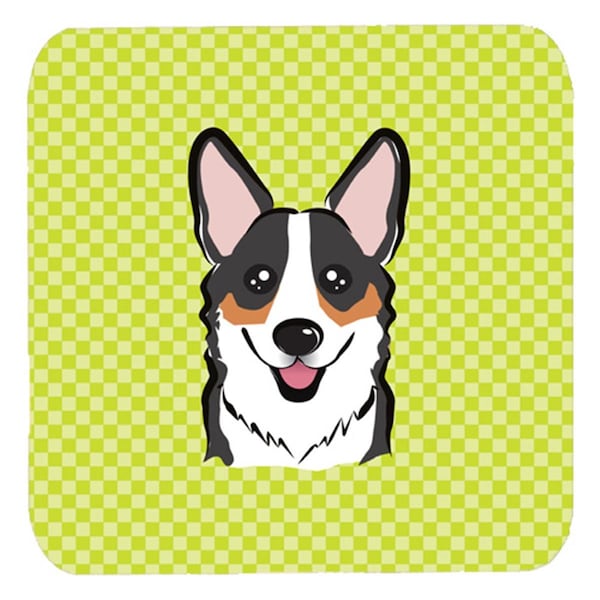 Carolines Treasures 3.5 x 3.5 In. Checkerboard Lime Green Corgi Foam Coasters- Set of 4 - BB1317FC