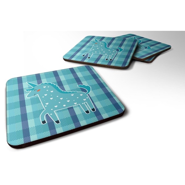 Carolines Treasures Unicorn in Plaid Foam Coasters - Set of 4 - BB6740FC