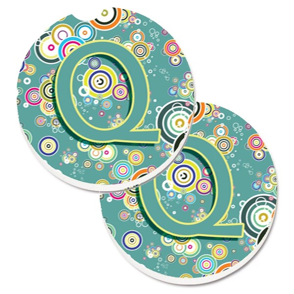 Carolines Treasures Letter Q Circle Circle Teal Initial Alphabet Cup Holder Car Coaster, 2PK - CJ2015-QCARC