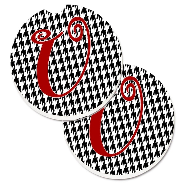 Carolines Treasures Monogram Initial U Houndstooth Black Cup Holder Car Coaster, 2PK - CJ1035-UCARC