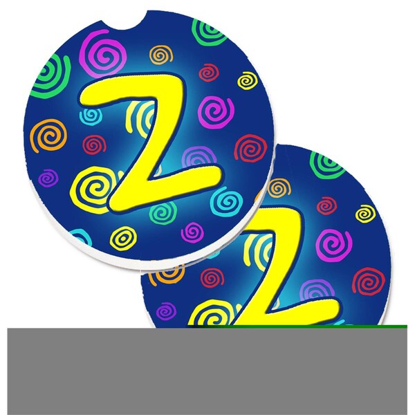 Carolines Treasures Letter Z Initial Monogram Blue Swirls Cup Holder Car Coaster, 2PK - CJ1011-ZCARC