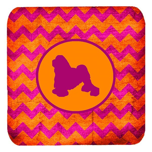 Carolines Treasures Lowchen Chevron Pink And Orange Foam Coasters- Set of 4 - SDK1140-B-FC
