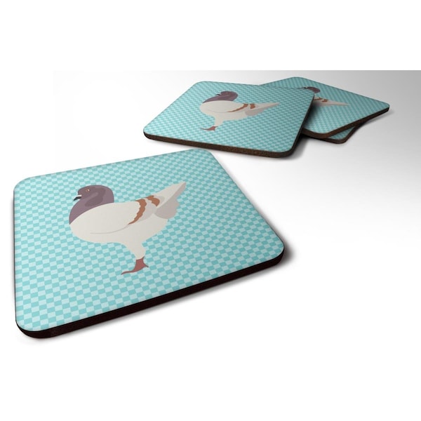 Carolines Treasures German Modena Pigeon Blue Check Foam Coaster, Set of 4 - BB8123FC