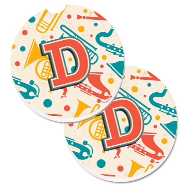 Carolines Treasures Letter D Retro Teal Orange Musical Instruments Initial Cup Holder Car Coaster, 2PK - CJ2001-DCARC