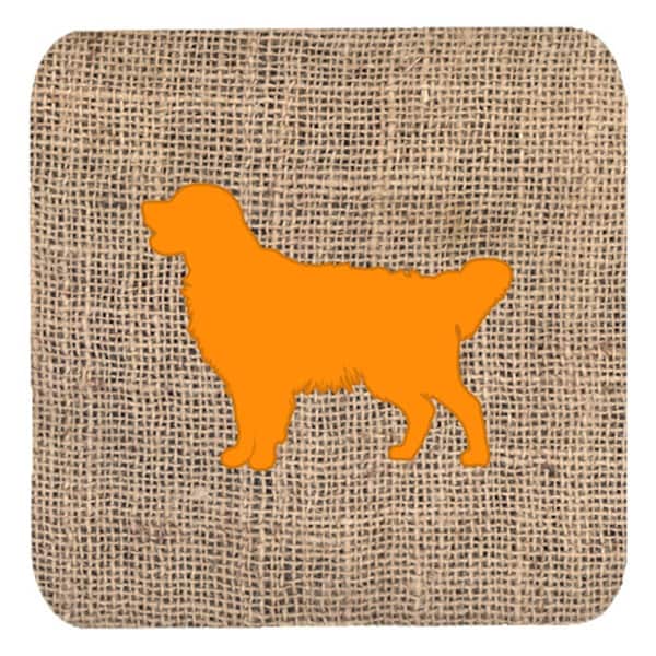 Carolines Treasures Golden Retriever Burlap And Orange Foam Coasters- Set of 4 - BB1085-BL-OR-FC