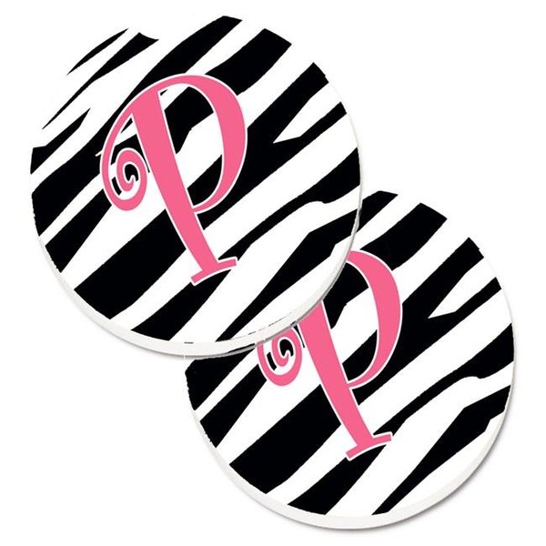 Carolines Treasures Carolines Treasures CJ1037-PCARC Monogram Initial P Zebra Stripe & Pink Set of 2 Cup Holder Car Coaster - CJ1037-PCARC