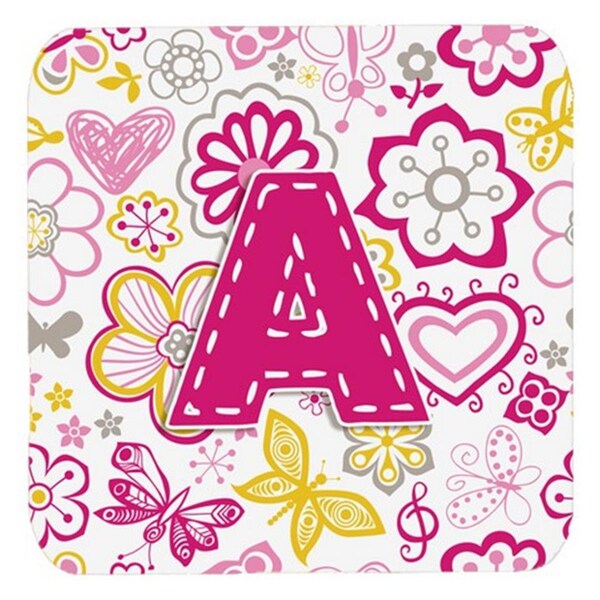 Carolines Treasures Letter A Flowers And Butterflies Pink Foam Coasters- Set of 4 - CJ2005-AFC