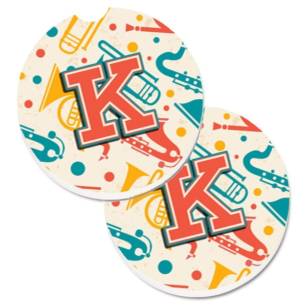 Carolines Treasures Letter K Retro Teal Orange Musical Instruments Initial Cup Holder Car Coaster, 2PK - CJ2001-KCARC