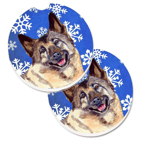 Carolines Treasures Norwegian Elkhound Winter Snowflakes Holiday Cup Holder Car Coaster, 2PK - LH9308CARC