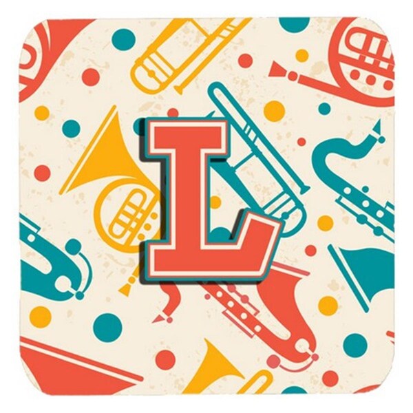 Carolines Treasures Letter L Retro Teal Orange Musical Instruments Initial Foam Coasters, 4PK - CJ2001-LFC