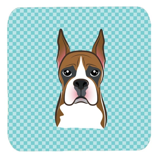 Carolines Treasures 3.5 x 3.5 In. Checkerboard Blue Boxer Foam Coasters- Set of 4 - BB1161FC