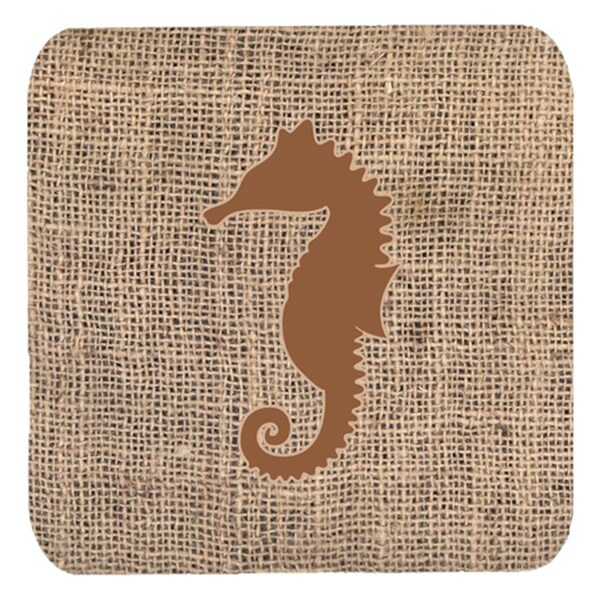 Carolines Treasures Sea Horse Burlap And Brown Foam Coasters- Set of 4 - BB1018-BL-BN-FC