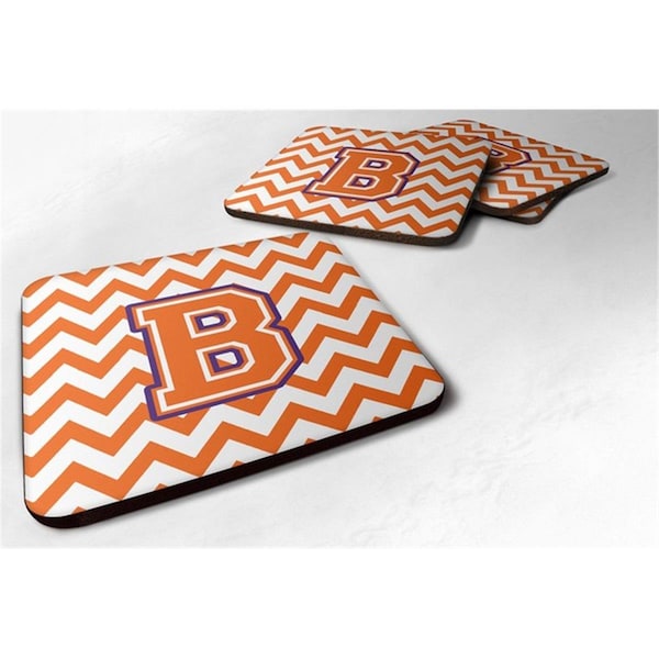 Carolines Treasures Letter B Chevron Orange and Regalia Foam Coaster, Set of 4 - CJ1062-BFC