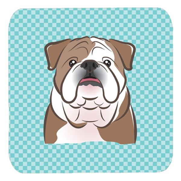 Carolines Treasures 3.5 x 3.5 In. Checkerboard Blue English Bulldog Foam Coasters- Set of 4 - BB1157FC
