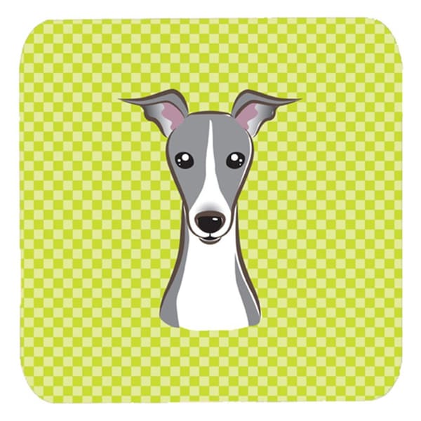 Carolines Treasures 3.5 x 3.5 In. Checkerboard Lime Green Italian Greyhound Foam Coasters, 4PK - BB1298FC