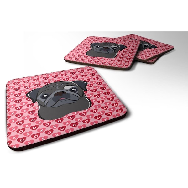 Carolines Treasures Black Pug Hearts Foam Coasters - Set of 4 - BB5333FC