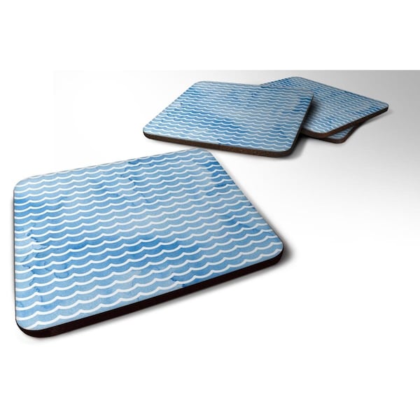 Carolines Treasures Beach Watercolor Waves Foam Coaster, Set of 4 - BB7531FC