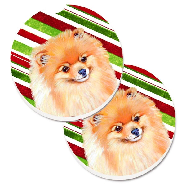 Carolines Treasures Pomeranian Candy Cane Holiday Christmas Cup Holder Car Coaster, 2PK - LH9260CARC
