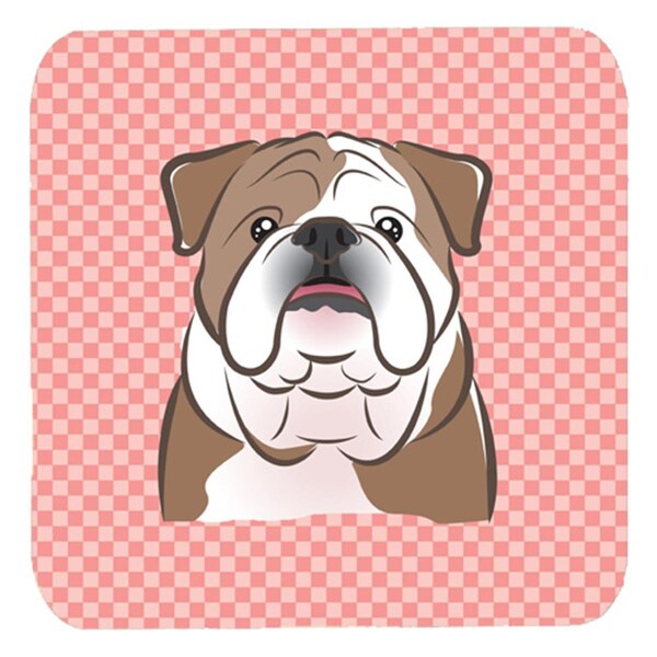 Carolines Treasures 3.5 x 3.5 In. Checkerboard Pink English Bulldog Foam Coasters- Set of 4 - BB1219FC