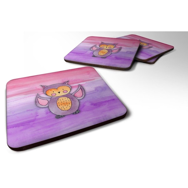 Carolines Treasures Pink & Purple Owl Watercolor Foam Coasters - Set of 4 - BB7428FC