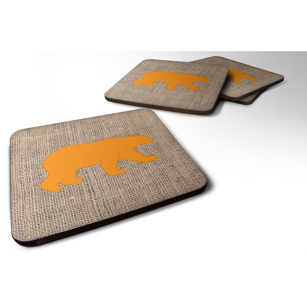 Carolines Treasures Bear Burlap And Orange Foam Coasters - Set 4- 3.5 x 3.5 In. - BB1005-BL-OR-FC