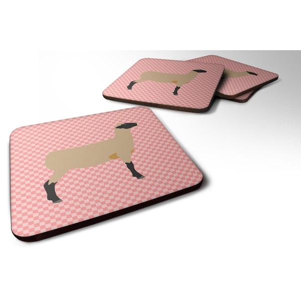 Carolines Treasures Hampshire Down Sheep Pink Check Foam Coaster, Set of 4 - BB7976FC