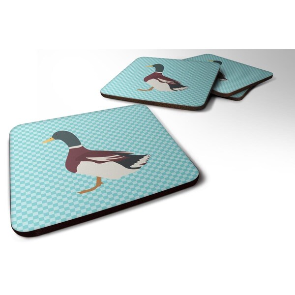 Carolines Treasures Rouen Duck Blue Check Foam Coaster, Set of 4 - BB8030FC