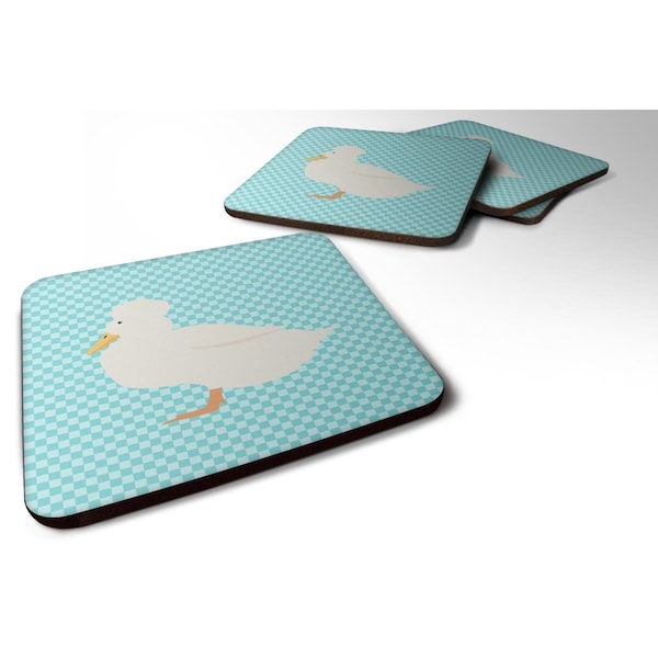 Carolines Treasures Crested Duck Blue Check Foam Coaster, Set of 4 - BB8031FC