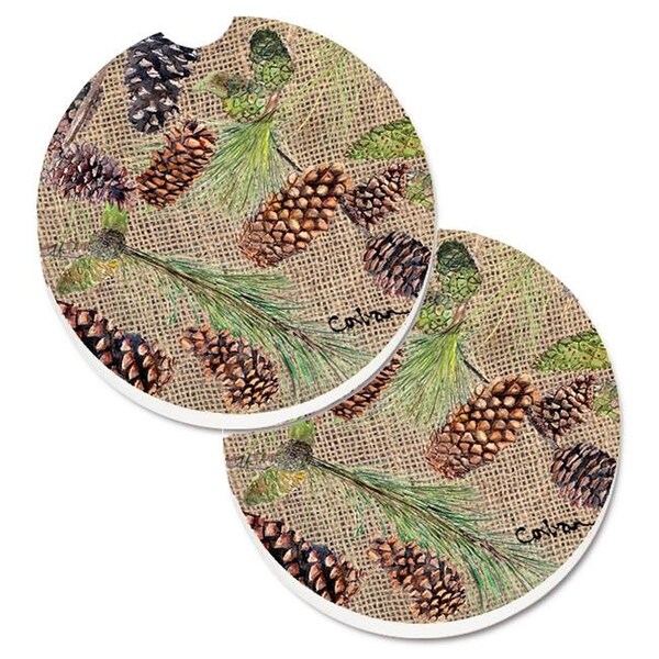 Carolines Treasures Carolines Treasures 8735CARC Pine Cones Set of 2 Cup Holder Car Coaster - 8735CARC