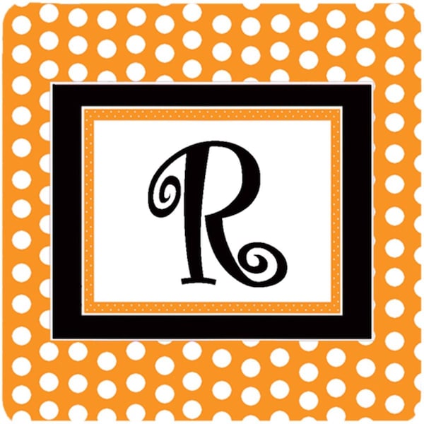 Carolines Treasures Set of 4 Monogram - Orange Polkadots Foam Coasters Initial Letter R - CJ1033-RFC