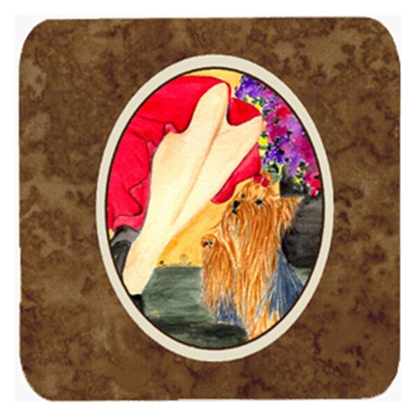 Carolines Treasures Lady With Her Yorkie Foam Coasters- Set of 4 - SS8522FC