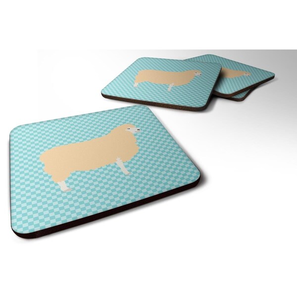 Carolines Treasures English Leicester Longwool Sheep Blue Check Foam Coaster, Set of 4 - BB8148FC