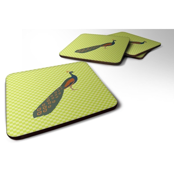 Carolines Treasures Indian Peacock Peafowl Green Foam Coaster, Set of 4 - BB7751FC