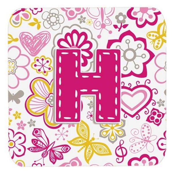 Carolines Treasures Letter H Flowers And Butterflies Pink Foam Coasters- Set of 4 - CJ2005-HFC