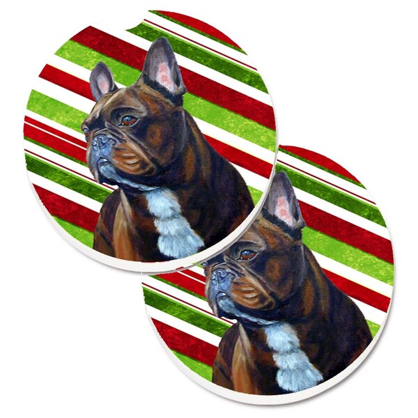 Carolines Treasures French Bulldog Candy Cane Holiday Christmas Cup Holder Car Coaster, 2PK - LH9250CARC