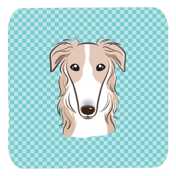Carolines Treasures 3.5 x 3.5 In. Checkerboard Blue Borzoi Foam Coasters- Set of 4 - BB1166FC