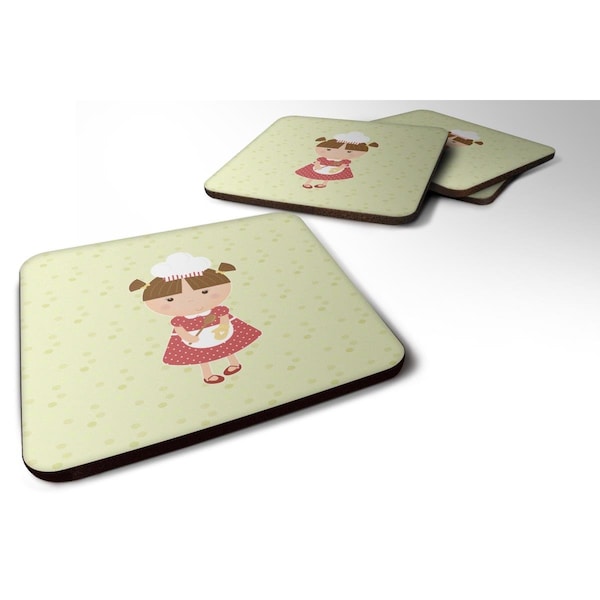Carolines Treasures Brunette Baker on Green Foam Coasters - Set of 4 - BB7307FC