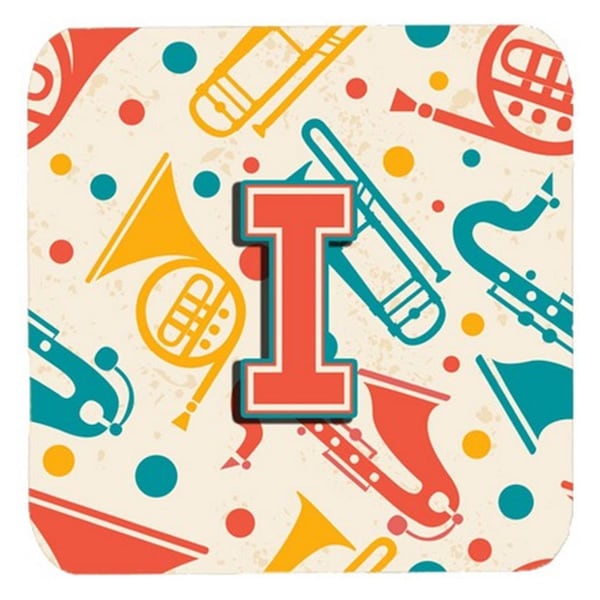 Carolines Treasures Letter I Retro Teal Orange Musical Instruments Initial Foam Coasters, 4PK - CJ2001-IFC