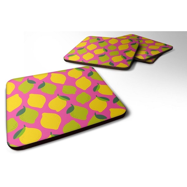 Carolines Treasures Lemons and Limes on Pink Foam Coaster, Set of 4 - BB5143FC