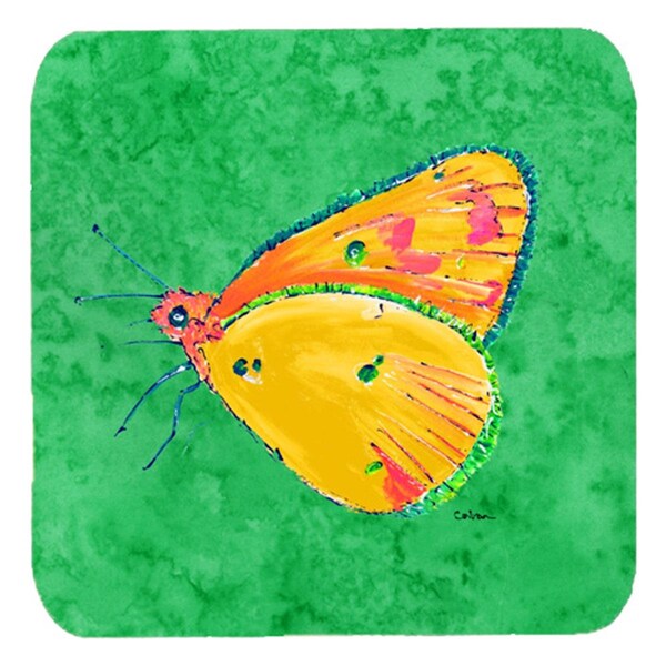 Carolines Treasures Butterfly Orange On Green Foam Coasters- Set of 4 - 8861FC