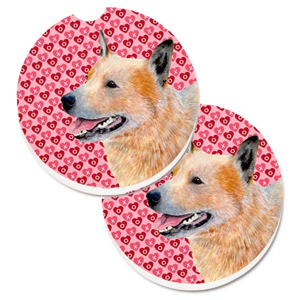 Carolines Treasures Australian Cattle Dog Hearts Love Valentines Day Cup Holder Car Coaster, 2PK - LH9137CARC