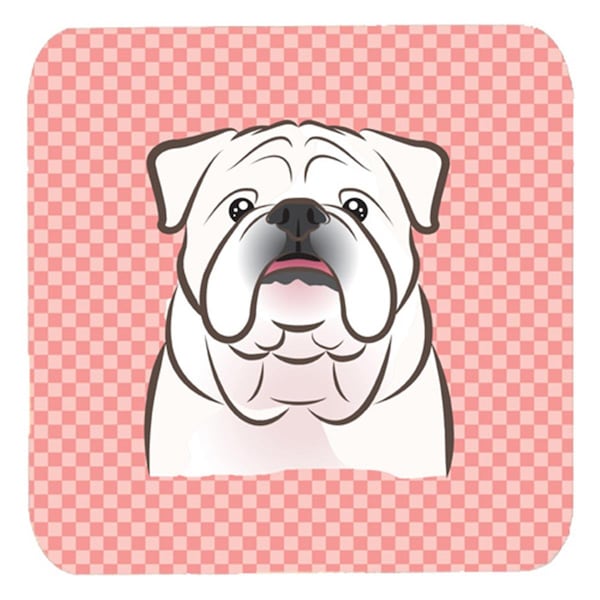 Carolines Treasures 3.5 x 3.5 In. Checkerboard Pink White English Bulldog Foam Coasters, 4PK - BB1220FC