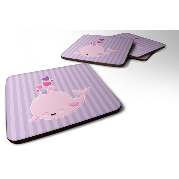 Carolines Treasures Pink Whale Foam Coasters - Set of 4 - BB7134FC