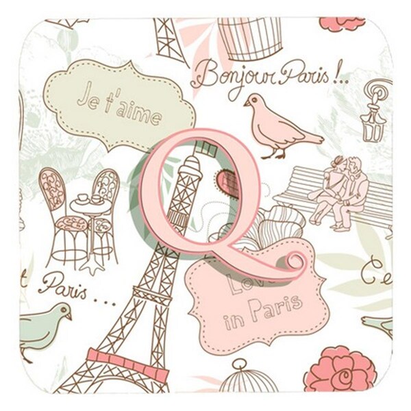 Carolines Treasures Letter Q Love In Paris Pink Foam Coasters- Set of 4 - CJ2002-QFC