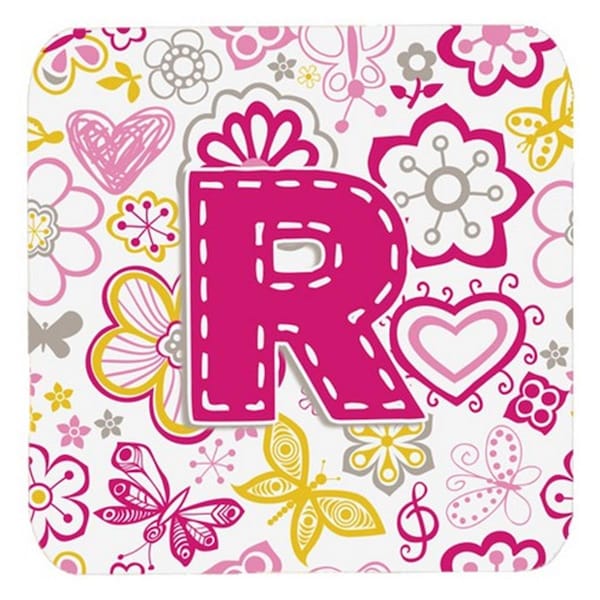 Carolines Treasures Letter R Flowers And Butterflies Pink Foam Coasters- Set of 4 - CJ2005-RFC