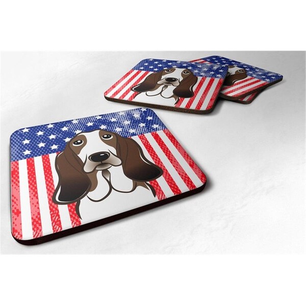 Carolines Treasures American Flag and Basset Hound Foam Coaster, Set of 4 - BB2173FC