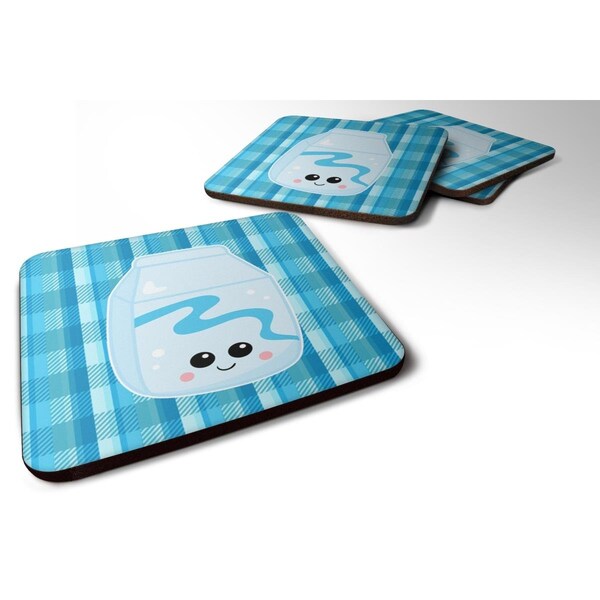 Carolines Treasures Blue Plaid & Milk Foam Coasters - Set of 4 - BB6846FC